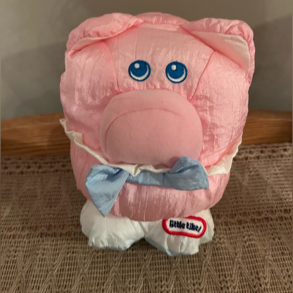 Vintage Little Tikes Puffalump Rattle Crinkle Pig Nylon Plush